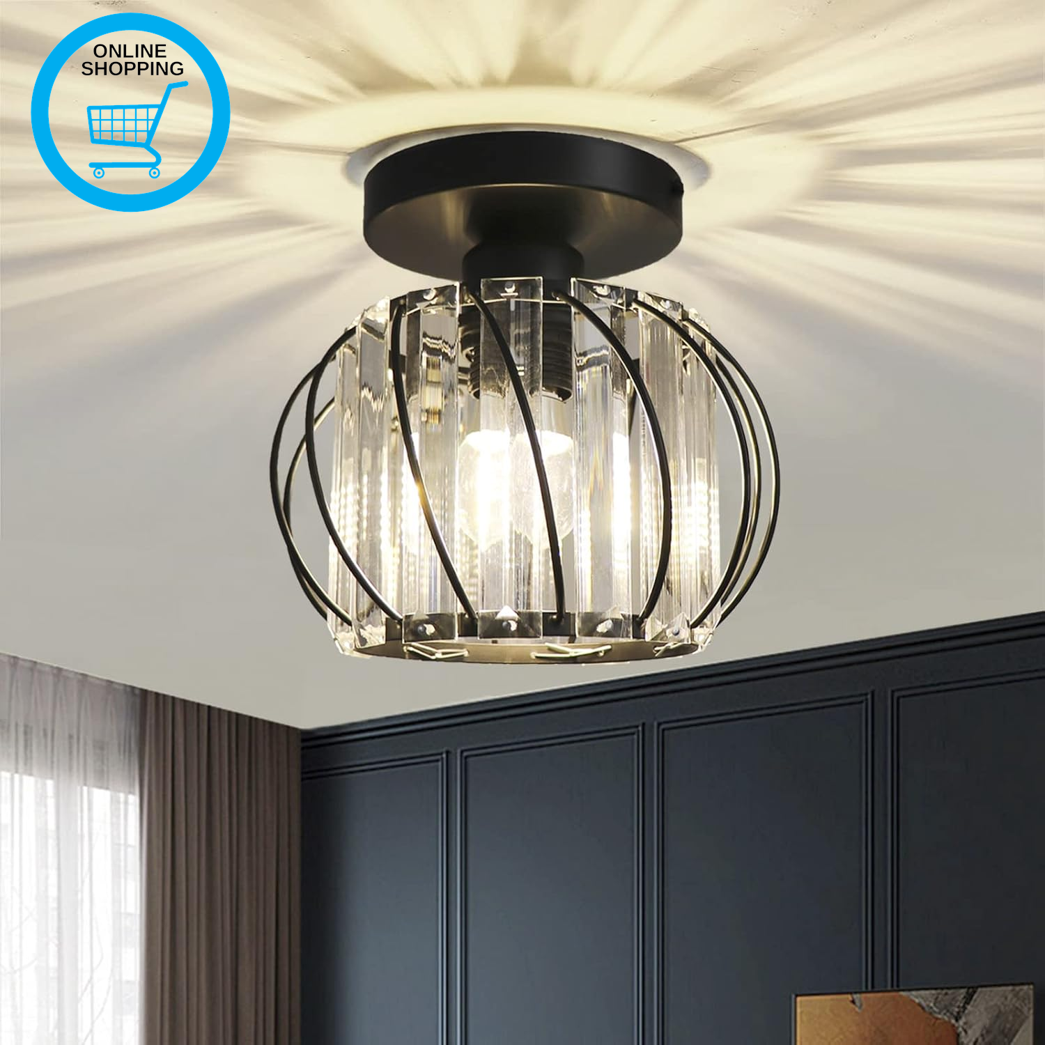 Chandelier Crystals Ceiling Lighting Fixtures, Small LED Flush Mount Ceiling Lig