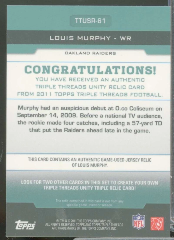 Louis Murphy /18 2011 Topps Triple Threads Unity Jersey Relics Emerald #TTUSR61  - Image 2 of 2