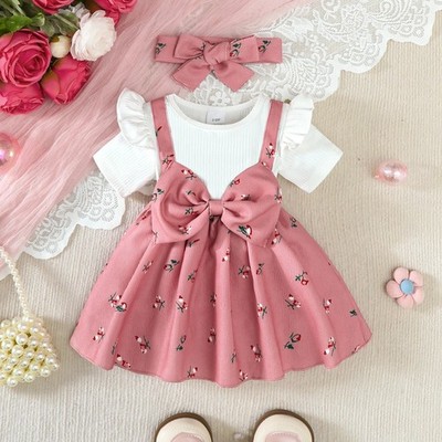Newborn Romper Outfit Set Baby Kids Girls Jumpsuit Bow Clothes