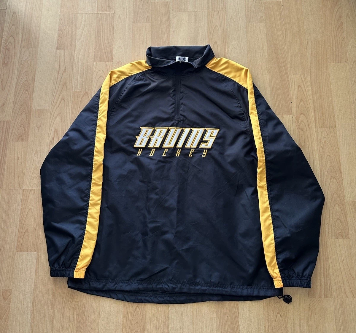 Vintage NHL Boston Bruins Quarter Zip Anorak Windbreaker Jacket Black Yellow Med