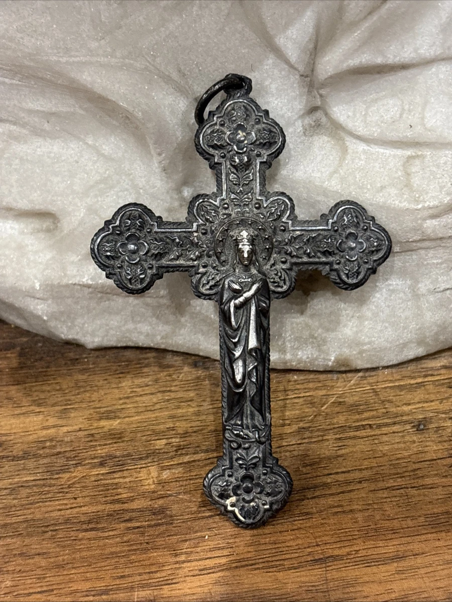 Grande Croix Reliquaire En Argent Massif 19e Siècle - Pendentif, Crucifix, Vendue Sans Vis
