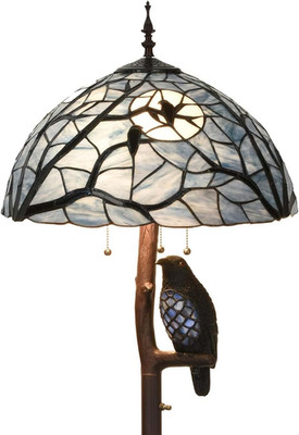 Ravens on Tree Branch Tiffany Stained Glass Floor Lamp for Halloween, 65'' Tall