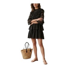 DOEN Oralie Tiered Ramie Mini Dress Womens XS Black Lace Romantic Sheer Luxury