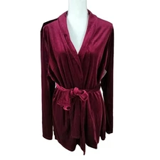 NEW SRV x FTF Plus Size 1 1X Burgundy Velvet Tie Waist Jacket