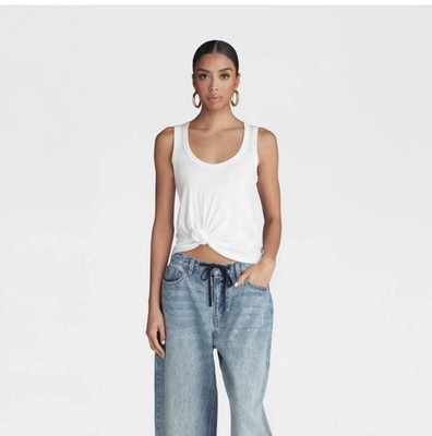 KBB by KAHLANA Women's Long Sleeve 'The Knotted Tank Top' - White XS NWT