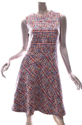 Akris Punto Multicolor Tweed Fit Flare Sleevless Dress Size US 4 Mint Cond