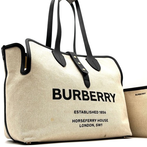 Burberry Soft Medium Tote Bag Logo Horseferry Pouch Shoulder A4 Used TETT-0