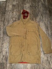 Vintage Woolrich Hooded Hunting Jacket XL Tan Plaid Wool Lined USA Made