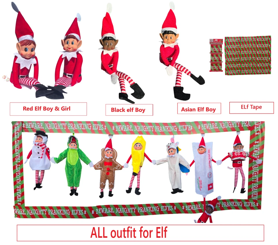 ELVES BEHAVIN BADLY Naughty Christmas Elf - many colours, sizes & accessories, christmas decorations