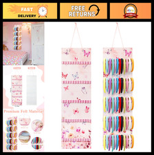 Hanging Headband Holder for Girls - Felt Hair Accessories Organizer with 60 Elas