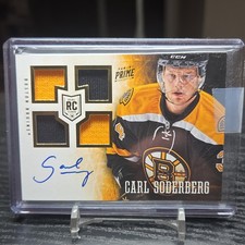 2013-14 Panini Prime Carl Soderberg Bruins Rookie quad Patch on-card Autograph . rookie card picture