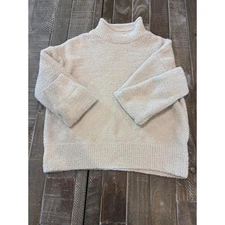 Sincerely Jules Women's Small Beige Fuzzy Knit Mock Neck Pullover Sweater
