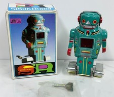 Vintage JMT 36 Spark Robot Tin Litho Wind-Up Toy 1980s NOS NIB New With Box Key