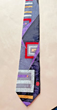 Silk Accents 100% Silk Tie Abstract Geometric Gray Purple USA Made 56 in