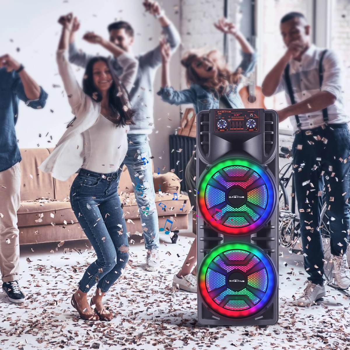 8000W Dual 12" Woofer Portable Bluetooth Party Speaker Heavy Bass Sound Mic FM