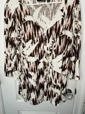 Attitudes by Renee V-Neck Tunic Top Women's Size XL Brown Ivory Pockets NWOT