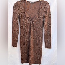 Zara Geometric Long Sleeve Dress in Black and Brown