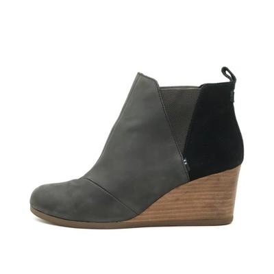 TOMS Damen Keil Stiefelette Schwarz Leder Knöchelhoch Stiefeletten EU 40