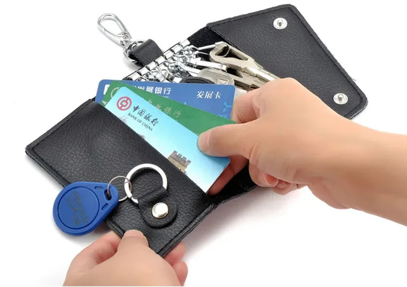 Genuine Leather Keychain Men Women Key Holder Organizer Pouch Cow Split Car Key image 10