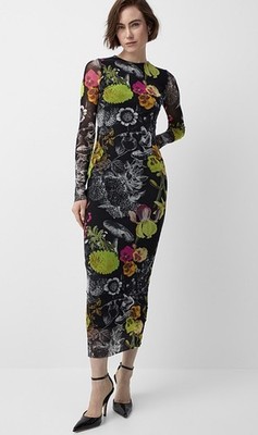 fuzzi midi dress Fuzzi Long-Sleeve Floral-Print Tulle Midi Dress