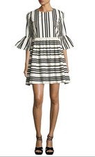 Alice + Olivia Augusta Striped Ruffle Mini Dress Ivory Black Size US 2 $330 [jb]