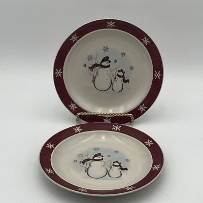 Royal Seasons Stoneware Holiday Snowmen Two  Bread & Butter Plates 6-5/8'' EUC