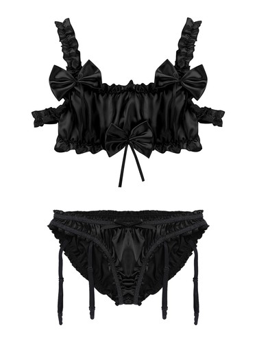 Set Reggiseno Uomo Sissy Frilly Arruffato Senza Ferretto Bralette con Mutandine Set Lingerie - Foto 18 di 48