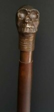Antique Aluminium Skull Head Handle Vintage Wooden Walking Stick Cane Wands Gift