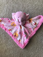 PINK Stuffed ELEPHANT W/ Elephants All Over Security Blanket Excellent Cond