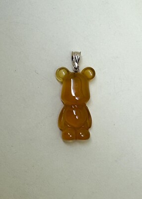 Orange Agate Carved Cute Bear Bear Brick Pendant  14K Real Gold bail #302