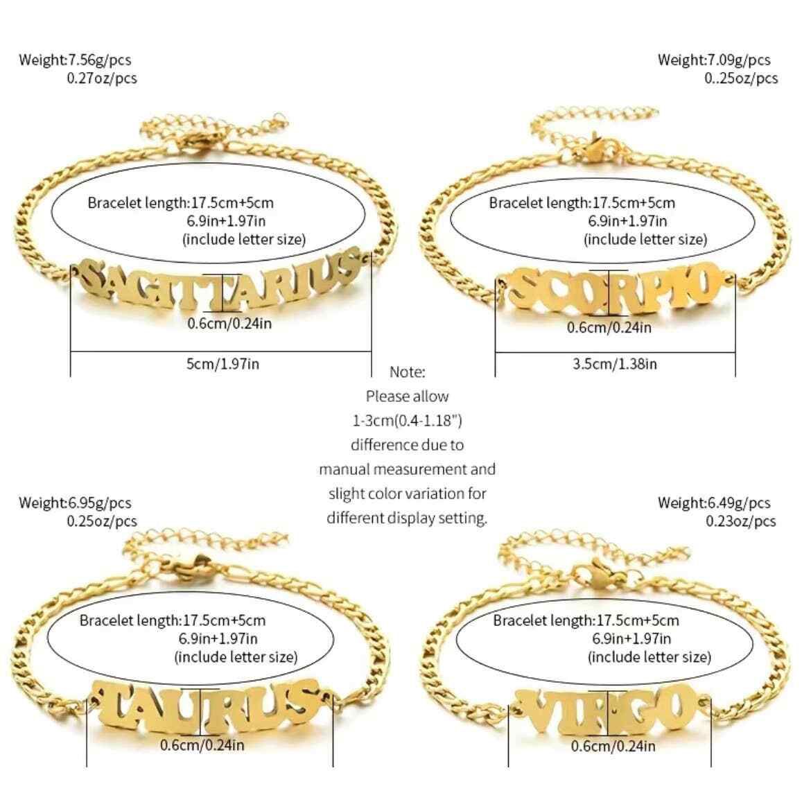 1PC Stainless Steel VIRGO Women's Jewelry 12 Constellation Letter