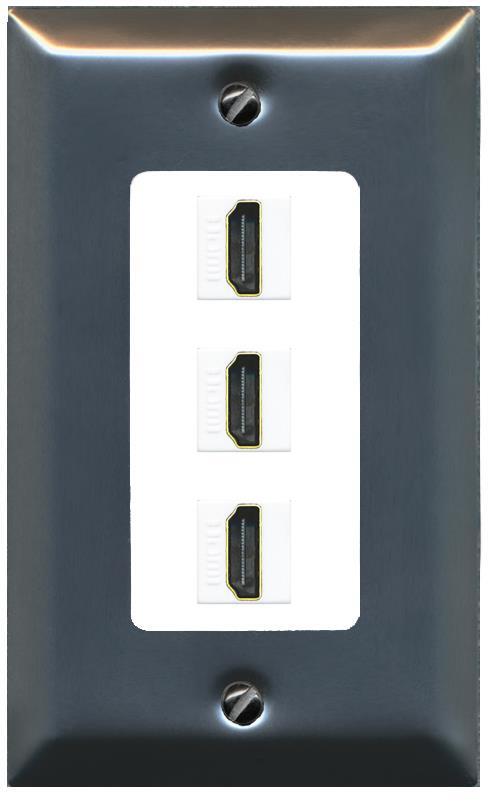 RiteAV 3 Port HD 2.0 Decorative Wall Plate 1 Gang [Brushed-Nickel/White]