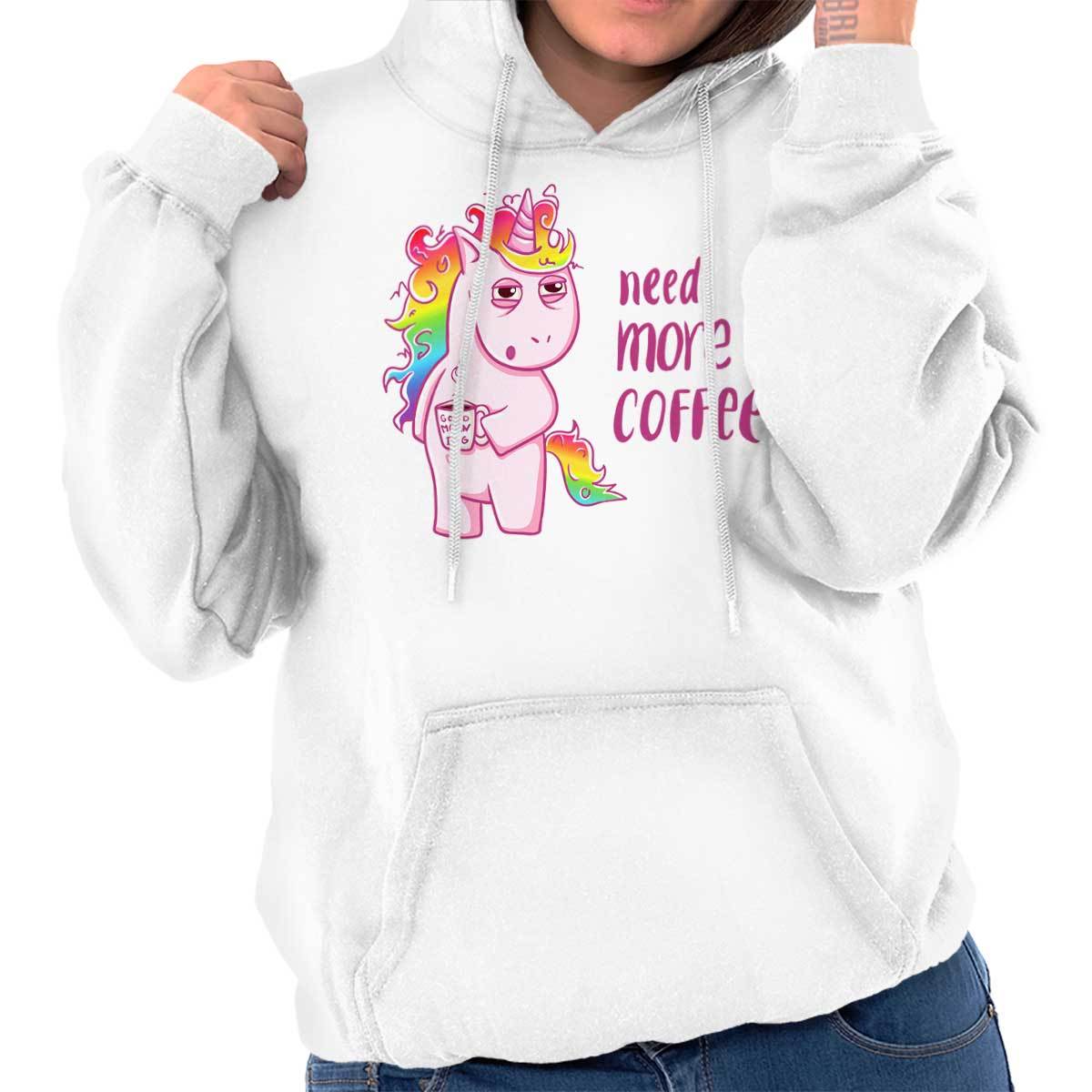 Funny Tired Unicorn Need More Coffee Joke Womens Hooded Sweatshirts Hoodies