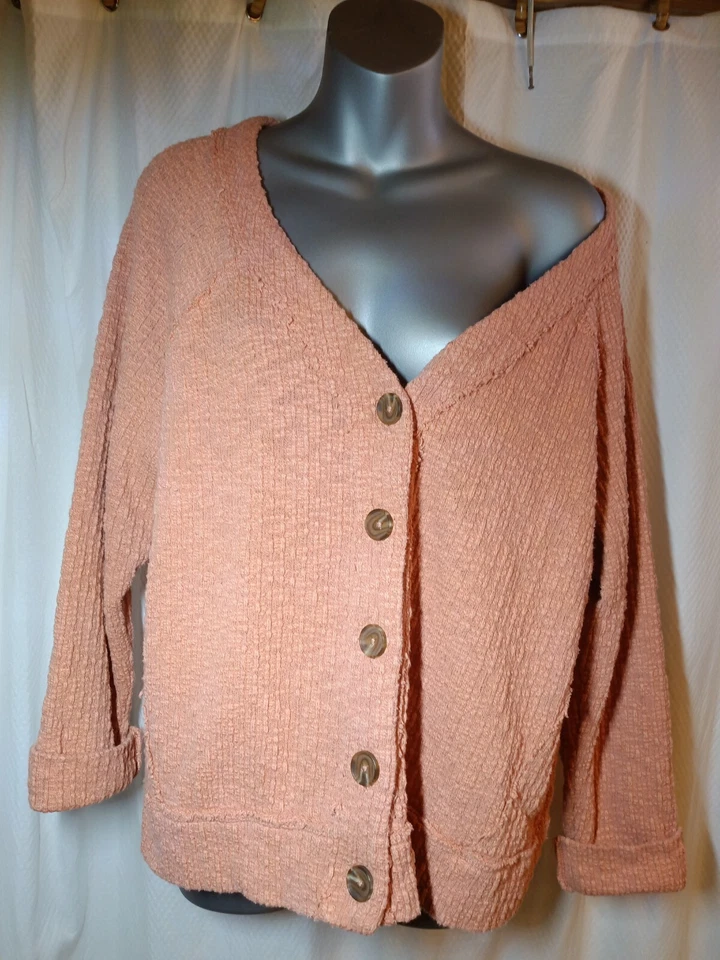 Cárdigan Suéter Two By Vince Camuto Mujer Talla XXL Melocotón Grueso Botón Costero Foto 2 de 4