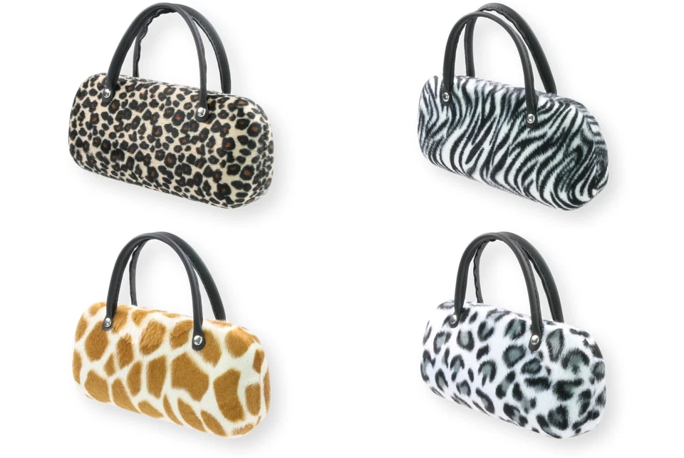 FCN24 GMBH Brillenetui Hardcase Damen Groß Weiß Schwarz Gold Braun Beige Tiermotiv Henkel