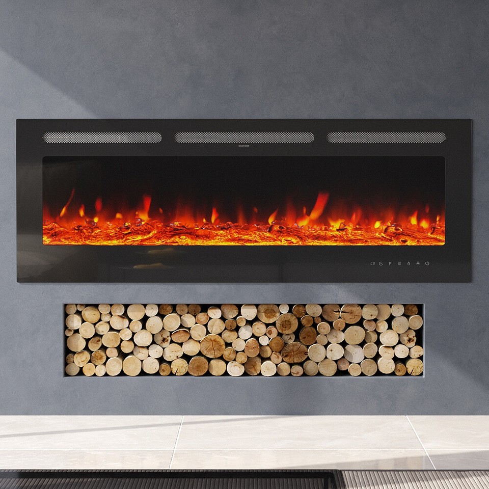 Fireplace 70" Electric Media Wall Fire HD LED Mantel Inset/Insert/Wall