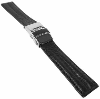 Minott Uhrenarmband | Leder schwarz | Klemmfaltschließe | Doppelwulst 34176