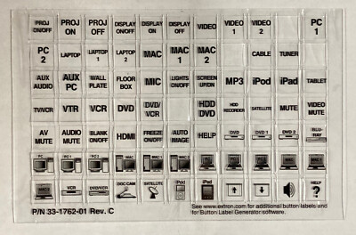 Extron 33-1762-01 Rev. C Backlit Button Labels TWO SHEETS  *FREE SHIPPING*
