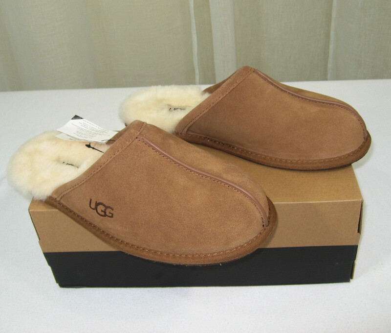 NEW UGG Men Scuff Slipper Suede Sheepskin Fur/UGGPlush Size US 8/EUR 41  Chestnut