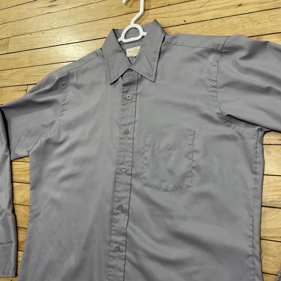 Camisa masculina vintage anos 70 THE GRAND BARROQUE por ARROW punho francês 16" 34 manga cinza rara - Imagem 4 de 4