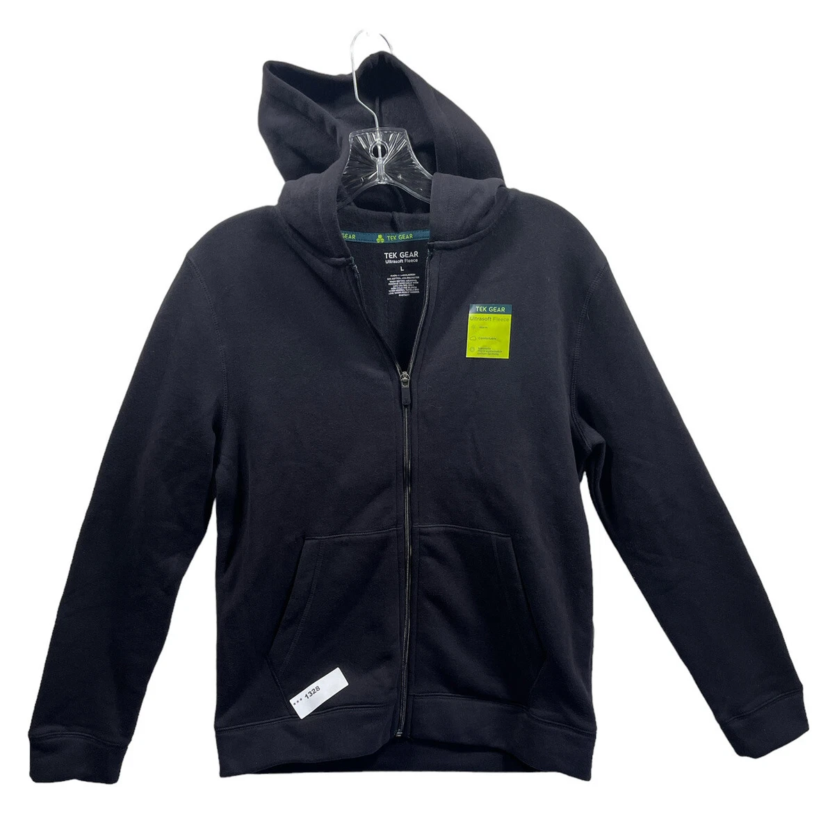 Boys Tek Gear Ultrasoft Fleece Jacket Hoodie Full Zip Pockets Black Sz Large