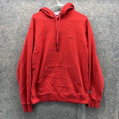 Champion Sweater Men Medium Adult Red Hooded Jacket Cotton Pullover Logo