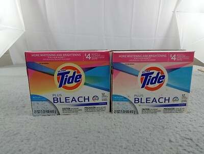 2x Tide Plus Bleach READ Acti-Lift Crystals Laundry Detergent Powder 21 oz