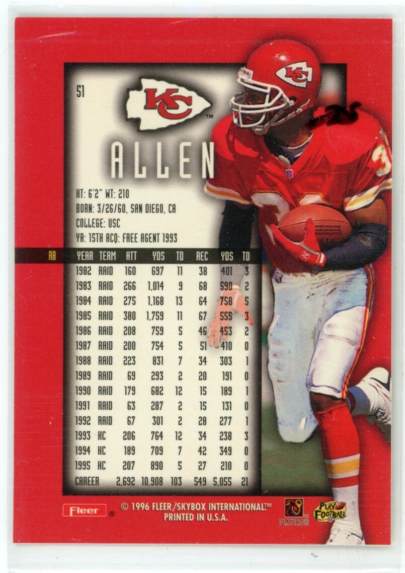 1996 Fleer Ultra Sensations Marble Gold Marcus Allen 51 HOF Football Card eBay