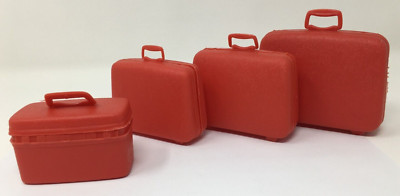 VTG Set of 4 Red/Orange S/M/L/Cosmetics Samsonite Suitcases For Fashion Dolls