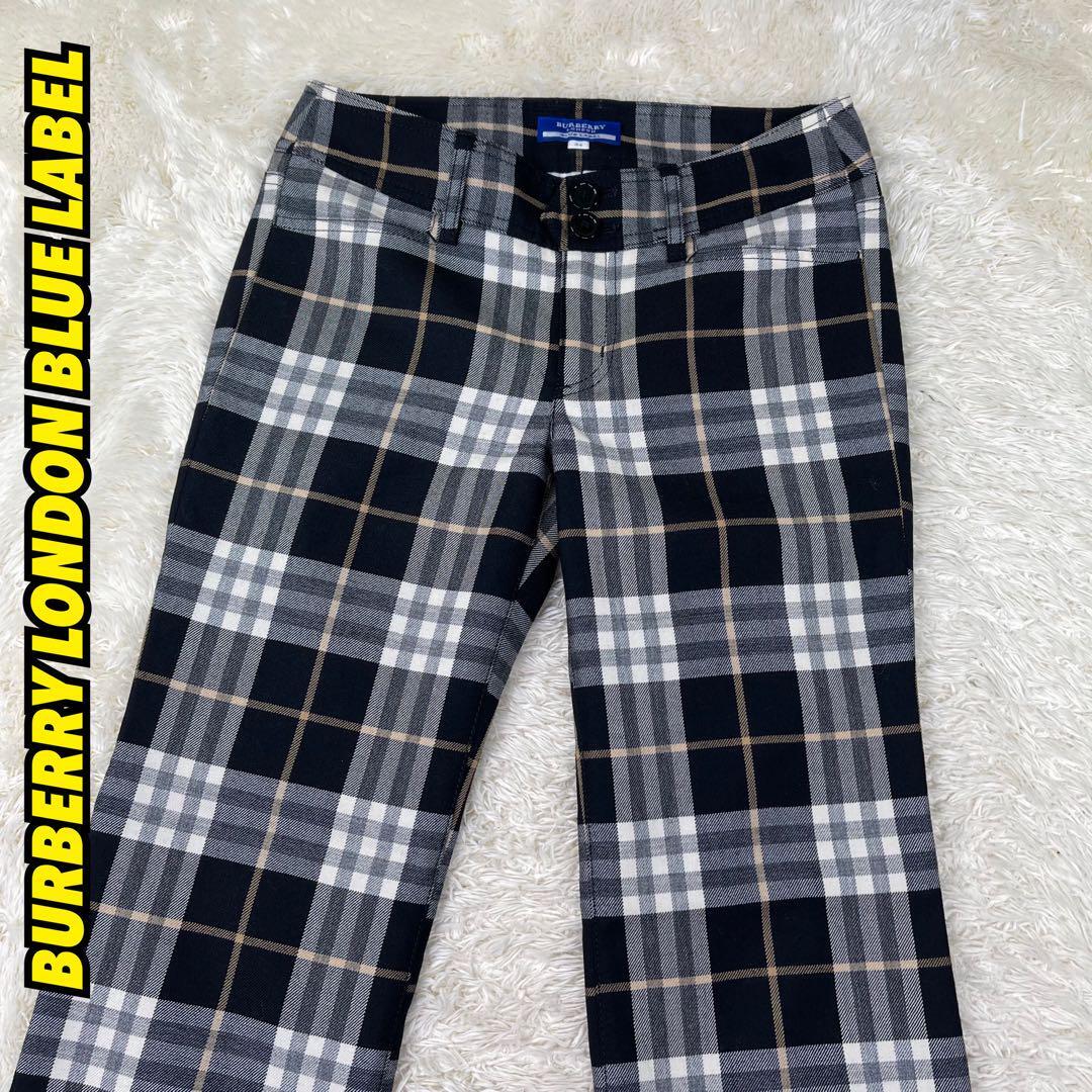 Burberry Blue Label Plaid Pants 34S Classic Check Style New with Leather Tag
