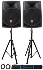 Pair Rockville RPG12 12" 1600w Powered PA/DJ Speakers  2 Stands  2 Cables Bag