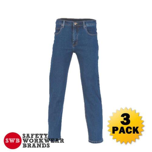 3 x DNC Workwear Mens Denim Stretch Work Jeans Pants Casual Blue Tradie New 3318 - Picture 1 of 2