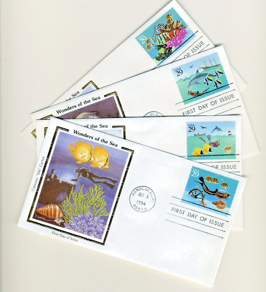 FDC #2863 - 2866 Wonders of The Sea  Colorano Cache EX Condition Lot of 4 1994