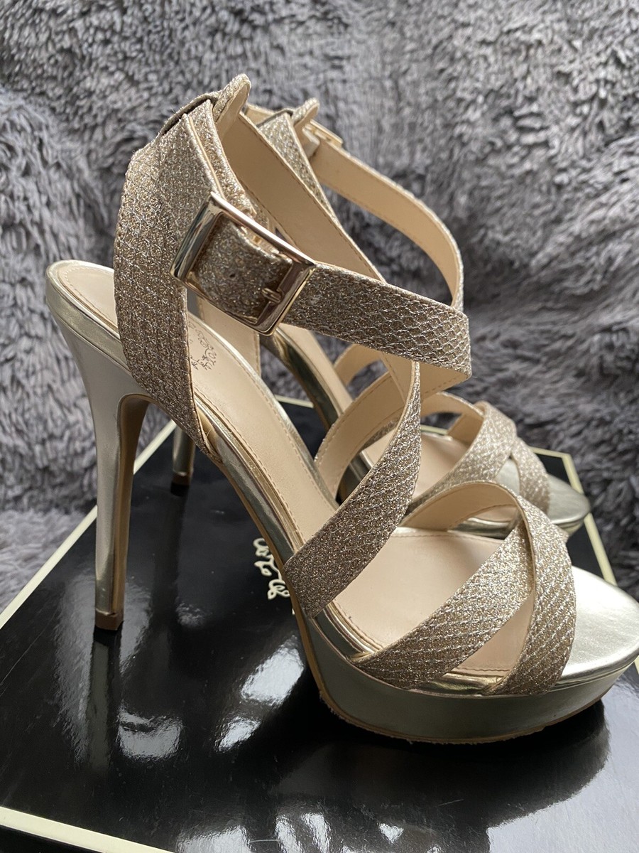 BEAUTIFUL SHOES SANDALS X STRAP GOLD HEELS SIZE M WOMEN'S  HEEL
